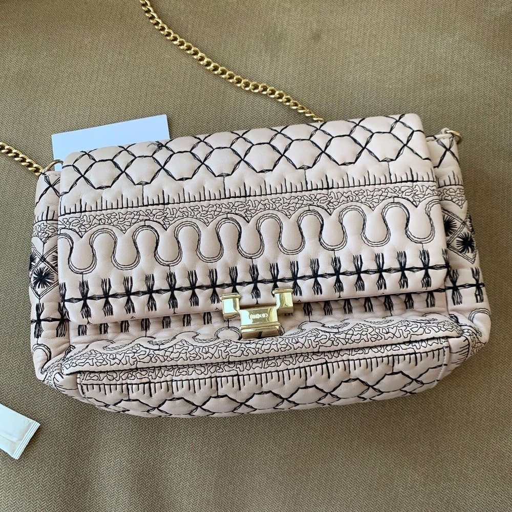 Red Valentino Pink Lamskin Messenger Bag Clutch Embroidered